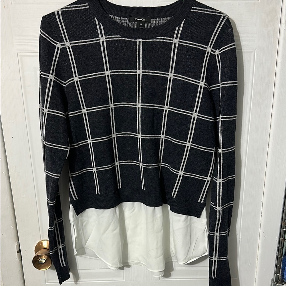 RW&CO. Black and White Plaid Sweater